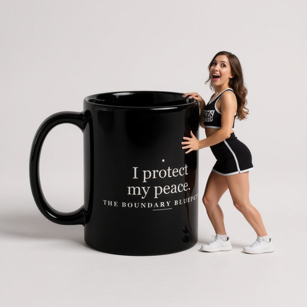 Boundary Blueprint Ritual Mug — micro-character hook render